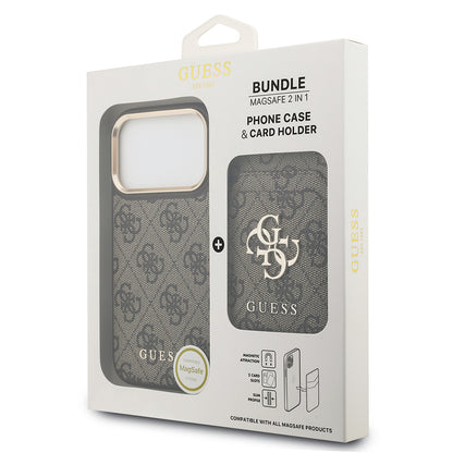 iPhone 17 Pro Kılıf Guess Orjinal Lisanslı M-safe Şarj Özellikli 4G Metal Büyük Logolu Kartlıklı Kapak