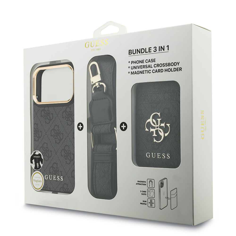iPhone 17 Pro Kılıf Guess Orjinal Lisanslı M-safe Şarj Özellikli Askılı ve 4G Logo Kartlıklı Kapak