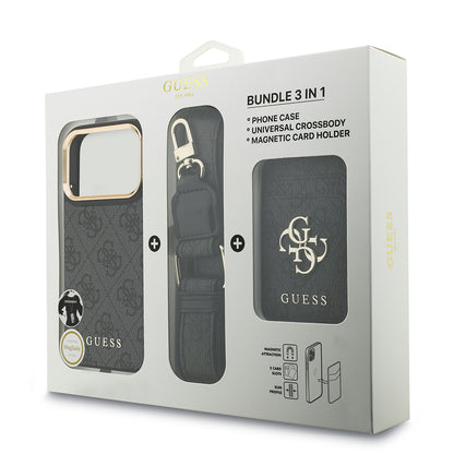iPhone 17 Pro Kılıf Guess Orjinal Lisanslı M-safe Şarj Özellikli Askılı ve 4G Logo Kartlıklı Kapak
