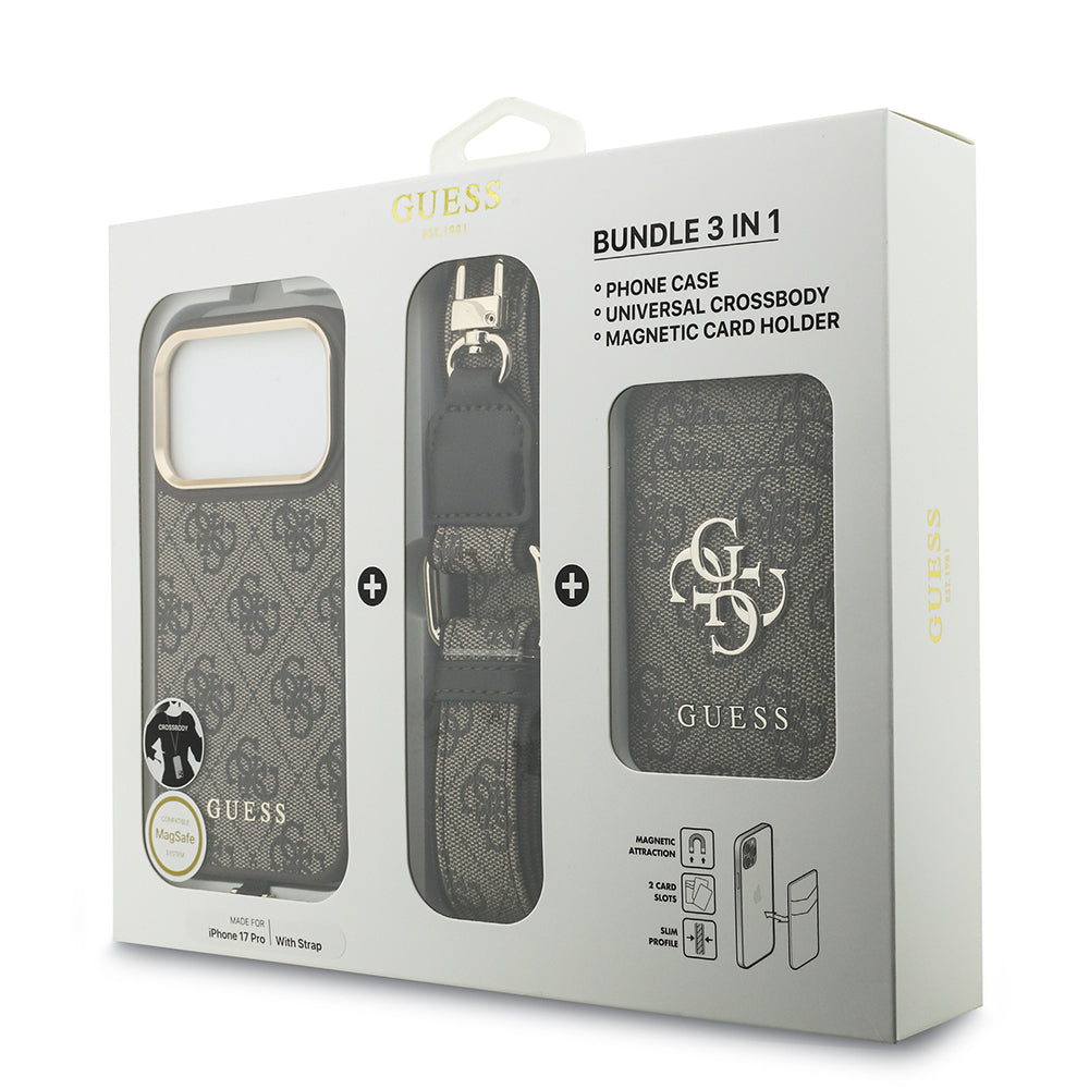 iPhone 17 Pro Kılıf Guess Orjinal Lisanslı M-safe Şarj Özellikli Askılı ve 4G Logo Kartlıklı Kapak