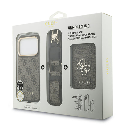 iPhone 17 Pro Kılıf Guess Orjinal Lisanslı M-safe Şarj Özellikli Askılı ve 4G Logo Kartlıklı Kapak