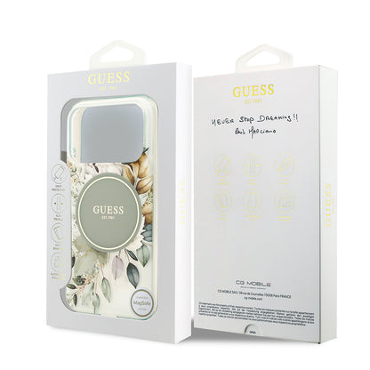 iPhone 17 Pro Kılıf Guess Orjinal Lisanslı M-safe Şarj Özellikli Flower Tonal Circle Kapak
