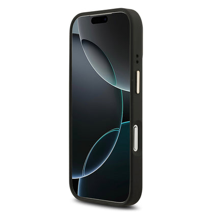 iPhone 17 Pro Kılıf Guess Orjinal Lisanslı M-safe Şarj Özellikli Gold Metal Kamera Çerçeveli PU Deri 4G Desenli Yazı Logolu Kapak
