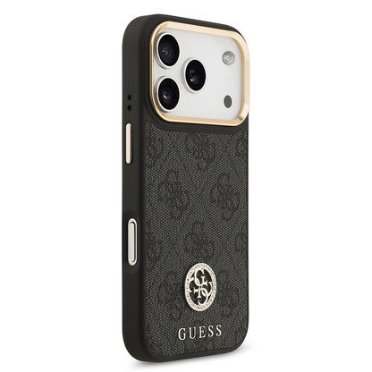 iPhone 17 Pro Kılıf Guess Orjinal Lisanslı M-safe Şarj Özellikli Gold Metal Kamera Çerçeveli Taşlı 4G Logolu Kapak