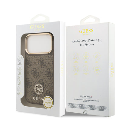 iPhone 17 Pro Kılıf Guess Orjinal Lisanslı M-safe Şarj Özellikli Gold Metal Kamera Çerçeveli Taşlı 4G Logolu Kapak