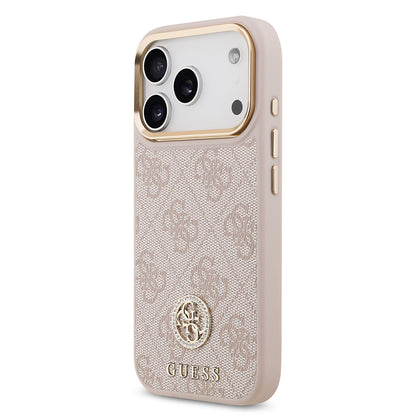 iPhone 17 Pro Kılıf Guess Orjinal Lisanslı M-safe Şarj Özellikli Gold Metal Kamera Çerçeveli Taşlı 4G Logolu Kapak