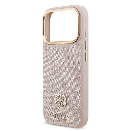 iPhone 17 Pro Kılıf Guess Orjinal Lisanslı M-safe Şarj Özellikli Gold Metal Kamera Çerçeveli Taşlı 4G Logolu Kapak