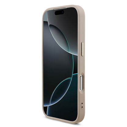 iPhone 17 Pro Kılıf Guess Orjinal Lisanslı M-safe Şarj Özellikli Gold Metal Kamera Çerçeveli Taşlı Üçgen Logo 4G Desenli Kapak