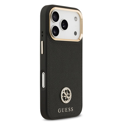 iPhone 17 Pro Kılıf Guess Orjinal Lisanslı M-safe Şarj Özellikli Grained Yazı ve Taşlı 4G Logolu Kapak