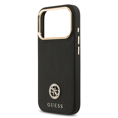 iPhone 17 Pro Kılıf Guess Orjinal Lisanslı M-safe Şarj Özellikli Grained Yazı ve Taşlı 4G Logolu Kapak