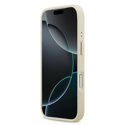 iPhone 17 Pro Kılıf Guess Orjinal Lisanslı M-safe Şarj Özellikli Grained Yazı ve Taşlı 4G Logolu Kapak