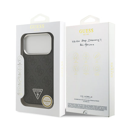 iPhone 17 Pro Kılıf Guess Orjinal Lisanslı M-safe Şarj Özellikli Gümüş Metal Kamera Çerçeveli Üçgen Logo 4G Desenli Kapak