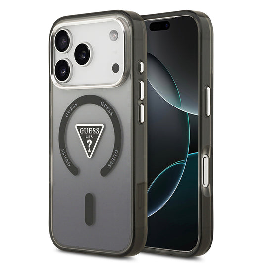 iPhone 17 Pro Kılıf Guess Orjinal Lisanslı M-safe Şarj Özellikli IML Baskılı Üçgen Logolu Metal Kamera Çerçeveli Kapak
