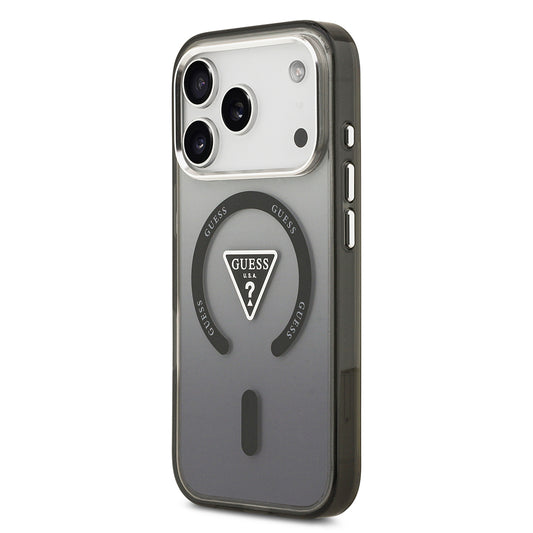 iPhone 17 Pro Kılıf Guess Orjinal Lisanslı M-safe Şarj Özellikli IML Baskılı Üçgen Logolu Metal Kamera Çerçeveli Kapak