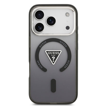 iPhone 17 Pro Kılıf Guess Orjinal Lisanslı M-safe Şarj Özellikli IML Baskılı Üçgen Logolu Metal Kamera Çerçeveli Kapak
