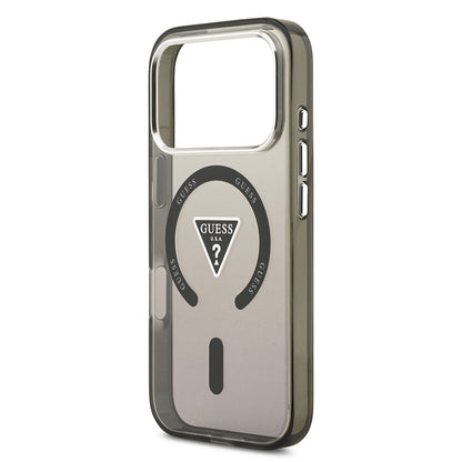 iPhone 17 Pro Kılıf Guess Orjinal Lisanslı M-safe Şarj Özellikli IML Baskılı Üçgen Logolu Metal Kamera Çerçeveli Kapak