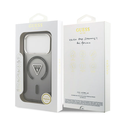 iPhone 17 Pro Kılıf Guess Orjinal Lisanslı M-safe Şarj Özellikli IML Baskılı Üçgen Logolu Metal Kamera Çerçeveli Kapak