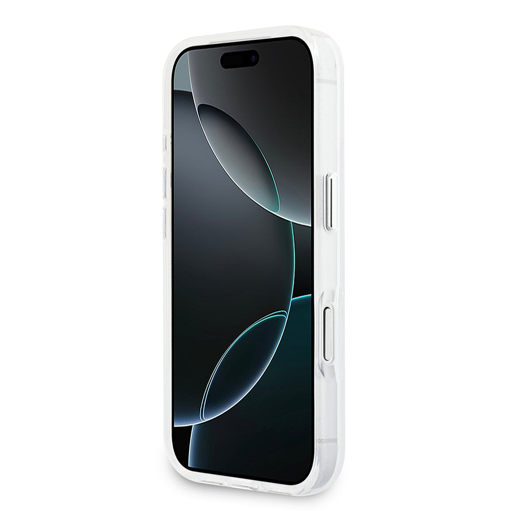 iPhone 17 Pro Kılıf Guess Orjinal Lisanslı M-safe Şarj Özellikli IML Baskılı Üçgen Logolu Metal Kamera Çerçeveli Kapak