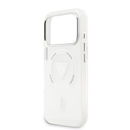 iPhone 17 Pro Kılıf Guess Orjinal Lisanslı M-safe Şarj Özellikli IML Baskılı Üçgen Logolu Metal Kamera Çerçeveli Kapak