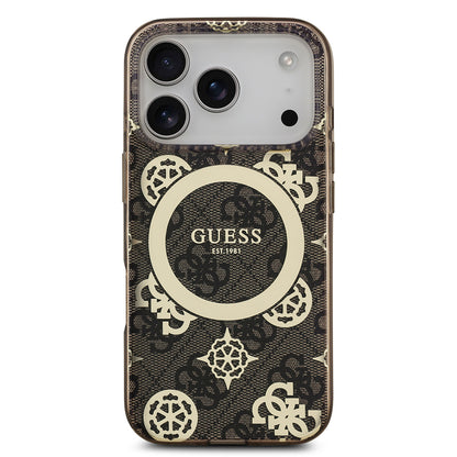 iPhone 17 Pro Kılıf Guess Orjinal Lisanslı M-safe Şarj Özellikli IML Peony ve 4G Desenli Klasik Logolu Kapak