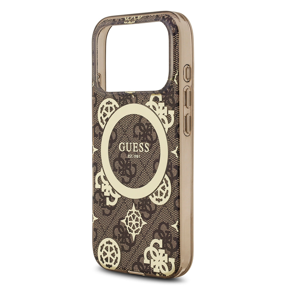 iPhone 17 Pro Kılıf Guess Orjinal Lisanslı M-safe Şarj Özellikli IML Peony ve 4G Desenli Klasik Logolu Kapak