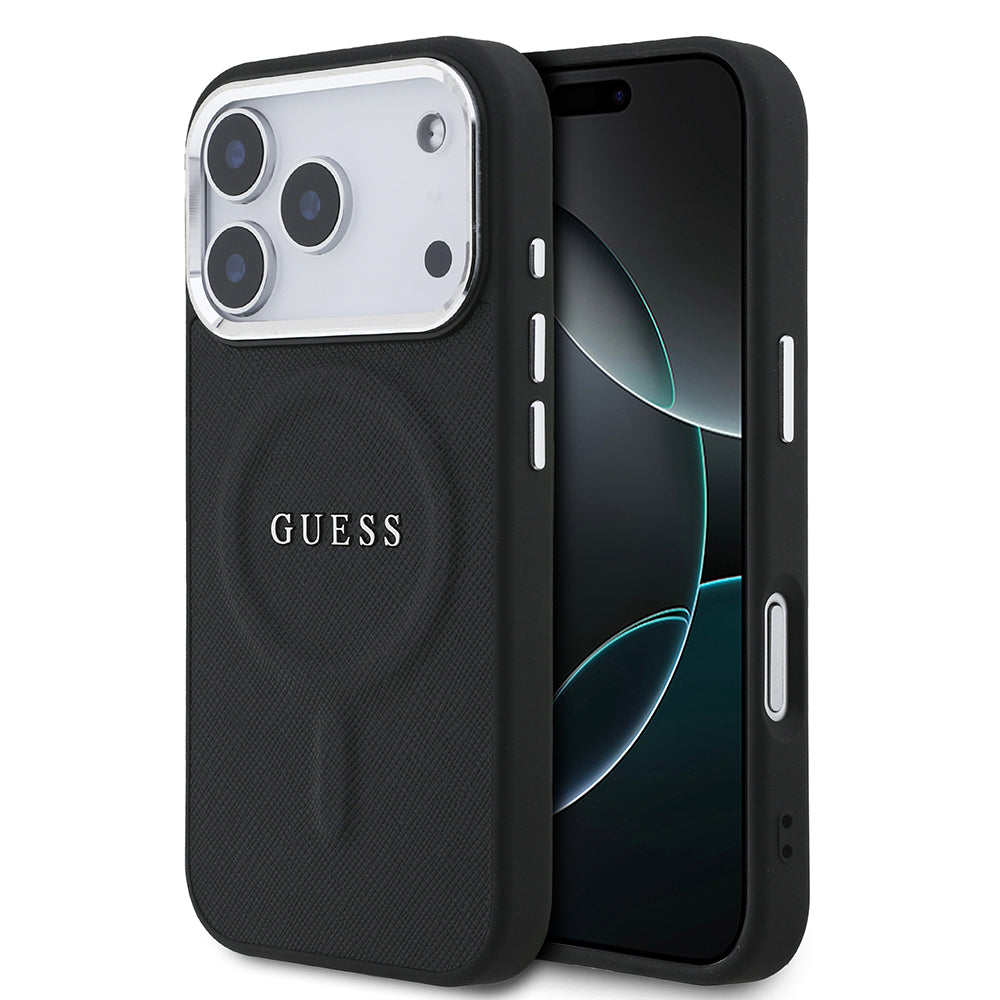 iPhone 17 Pro Kılıf Guess Orjinal Lisanslı M-safe Şarj Özellikli Klasik Yazı Logolu PU Deri Kapak