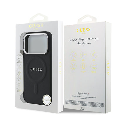 iPhone 17 Pro Kılıf Guess Orjinal Lisanslı M-safe Şarj Özellikli Klasik Yazı Logolu PU Deri Kapak