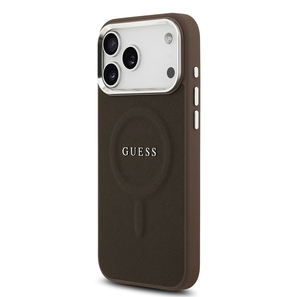 iPhone 17 Pro Kılıf Guess Orjinal Lisanslı M-safe Şarj Özellikli Klasik Yazı Logolu PU Deri Kapak
