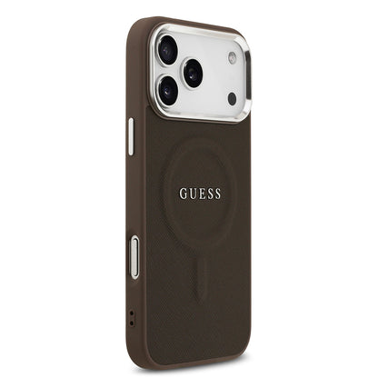 iPhone 17 Pro Kılıf Guess Orjinal Lisanslı M-safe Şarj Özellikli Klasik Yazı Logolu PU Deri Kapak