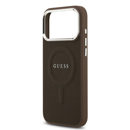 iPhone 17 Pro Kılıf Guess Orjinal Lisanslı M-safe Şarj Özellikli Klasik Yazı Logolu PU Deri Kapak