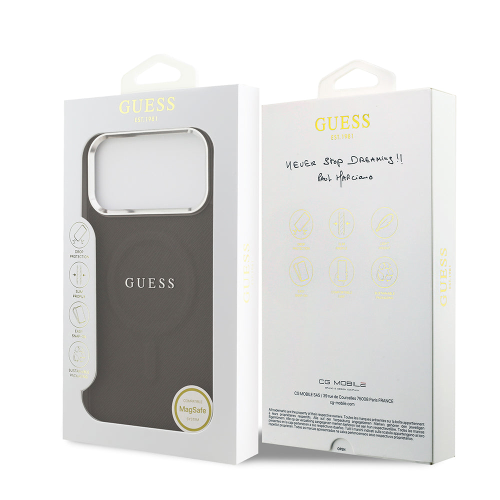 iPhone 17 Pro Kılıf Guess Orjinal Lisanslı M-safe Şarj Özellikli Klasik Yazı Logolu PU Deri Kapak
