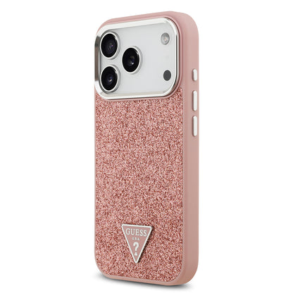 iPhone 17 Pro Kılıf Guess Orjinal Lisanslı M-safe Şarj Özellikli Metal Kamera Çerçeveli Üçgen Logolu Glitter Kapak