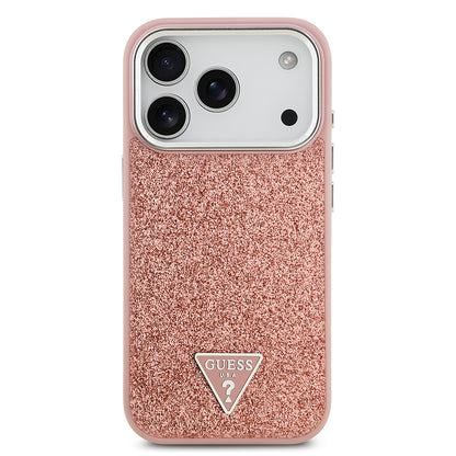 iPhone 17 Pro Kılıf Guess Orjinal Lisanslı M-safe Şarj Özellikli Metal Kamera Çerçeveli Üçgen Logolu Glitter Kapak
