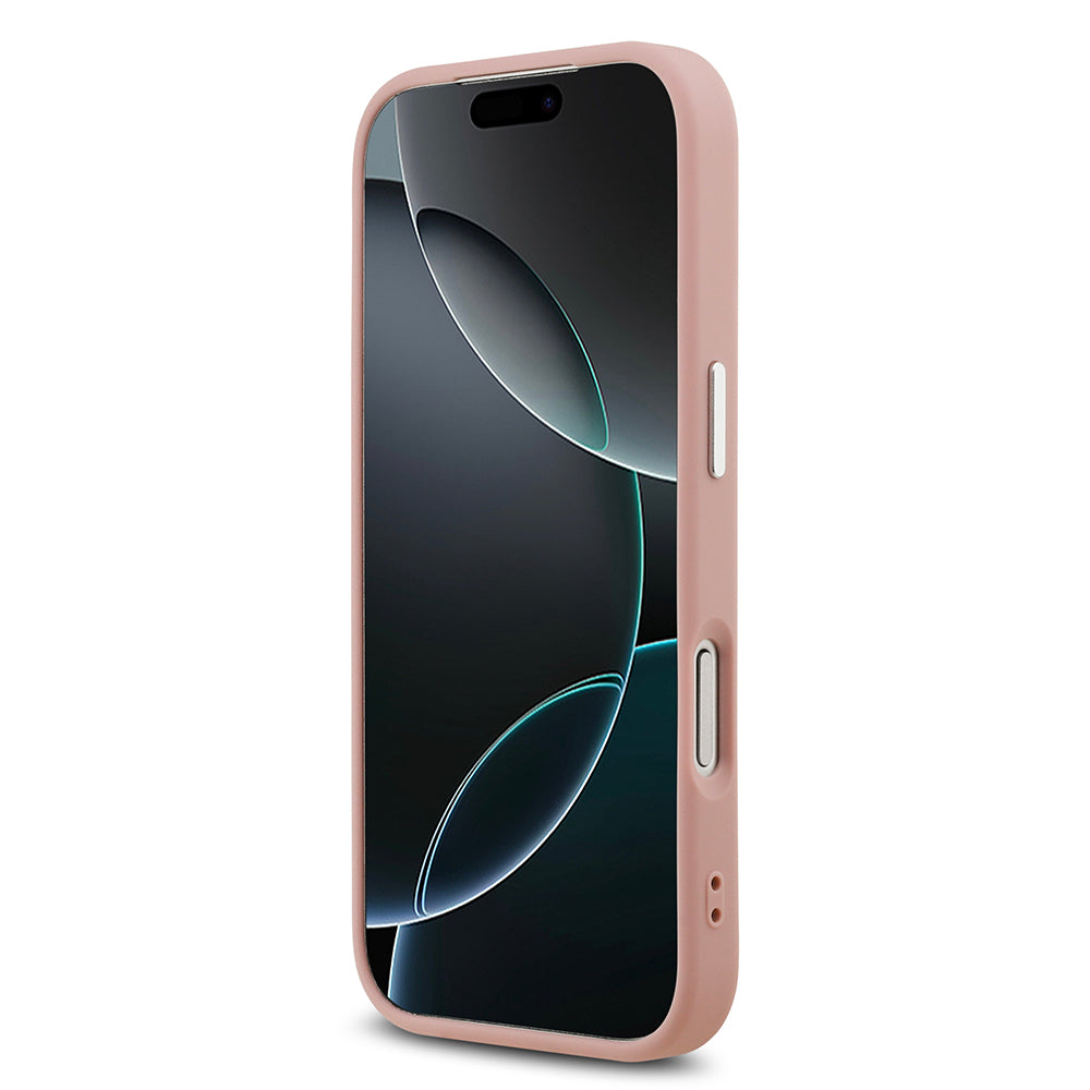 iPhone 17 Pro Kılıf Guess Orjinal Lisanslı M-safe Şarj Özellikli Metal Kamera Çerçeveli Üçgen Logolu Glitter Kapak