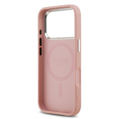 iPhone 17 Pro Kılıf Guess Orjinal Lisanslı M-safe Şarj Özellikli Metal Kamera Çerçeveli Üçgen Logolu Glitter Kapak
