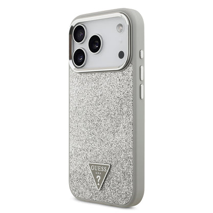 iPhone 17 Pro Kılıf Guess Orjinal Lisanslı M-safe Şarj Özellikli Metal Kamera Çerçeveli Üçgen Logolu Glitter Kapak
