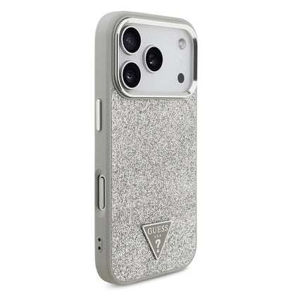 iPhone 17 Pro Kılıf Guess Orjinal Lisanslı M-safe Şarj Özellikli Metal Kamera Çerçeveli Üçgen Logolu Glitter Kapak