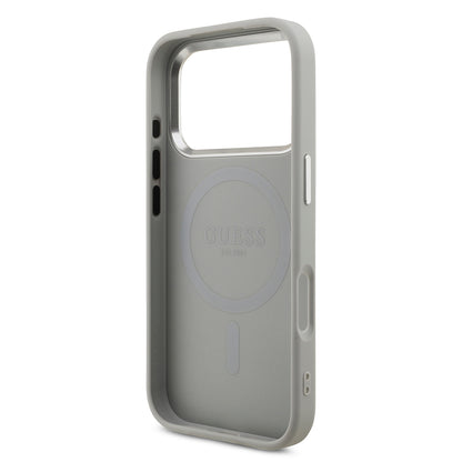 iPhone 17 Pro Kılıf Guess Orjinal Lisanslı M-safe Şarj Özellikli Metal Kamera Çerçeveli Üçgen Logolu Glitter Kapak
