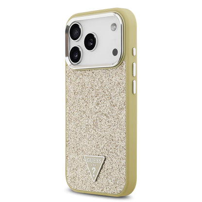 iPhone 17 Pro Kılıf Guess Orjinal Lisanslı M-safe Şarj Özellikli Metal Kamera Çerçeveli Üçgen Logolu Glitter Kapak