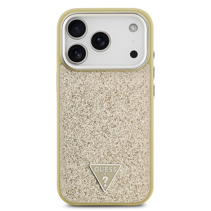 iPhone 17 Pro Kılıf Guess Orjinal Lisanslı M-safe Şarj Özellikli Metal Kamera Çerçeveli Üçgen Logolu Glitter Kapak