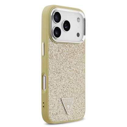 iPhone 17 Pro Kılıf Guess Orjinal Lisanslı M-safe Şarj Özellikli Metal Kamera Çerçeveli Üçgen Logolu Glitter Kapak