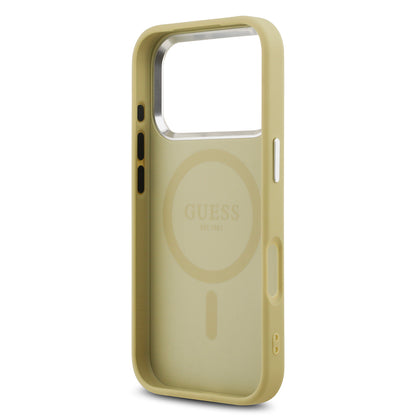 iPhone 17 Pro Kılıf Guess Orjinal Lisanslı M-safe Şarj Özellikli Metal Kamera Çerçeveli Üçgen Logolu Glitter Kapak