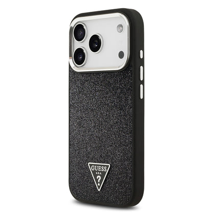 iPhone 17 Pro Kılıf Guess Orjinal Lisanslı M-safe Şarj Özellikli Metal Kamera Çerçeveli Üçgen Logolu Glitter Kapak