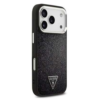 iPhone 17 Pro Kılıf Guess Orjinal Lisanslı M-safe Şarj Özellikli Metal Kamera Çerçeveli Üçgen Logolu Glitter Kapak