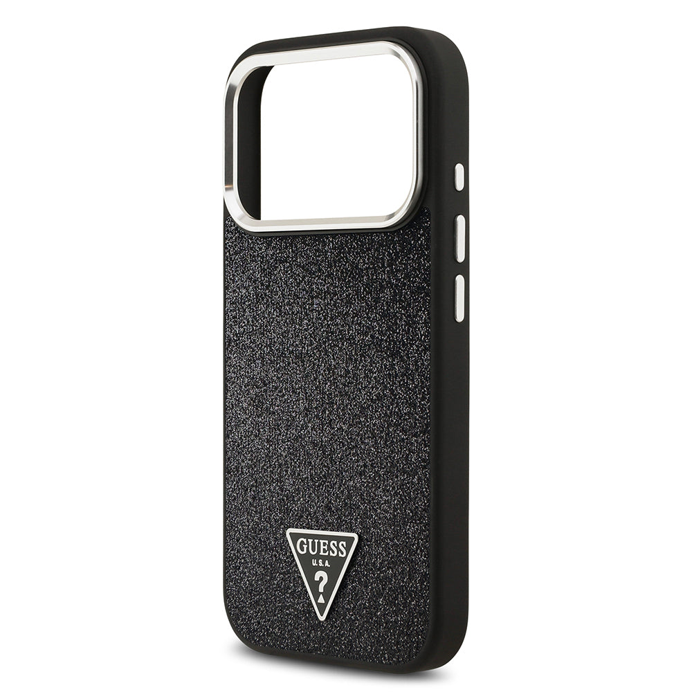 iPhone 17 Pro Kılıf Guess Orjinal Lisanslı M-safe Şarj Özellikli Metal Kamera Çerçeveli Üçgen Logolu Glitter Kapak