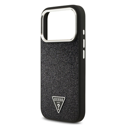 iPhone 17 Pro Kılıf Guess Orjinal Lisanslı M-safe Şarj Özellikli Metal Kamera Çerçeveli Üçgen Logolu Glitter Kapak