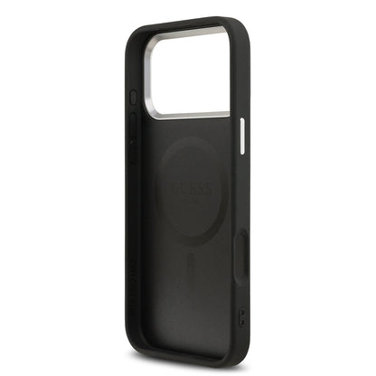 iPhone 17 Pro Kılıf Guess Orjinal Lisanslı M-safe Şarj Özellikli PU Deri Metal Kamera Çerçeveli Üçgen Logolu Kapak
