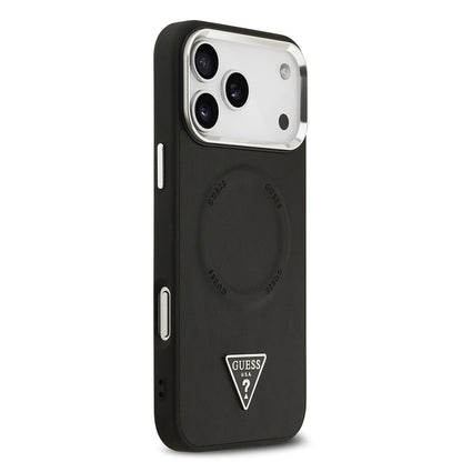 iPhone 17 Pro Kılıf Guess Orjinal Lisanslı M-safe Şarj Özellikli PU Deri Metal Kamera Çerçeveli Üçgen Logolu Kapak