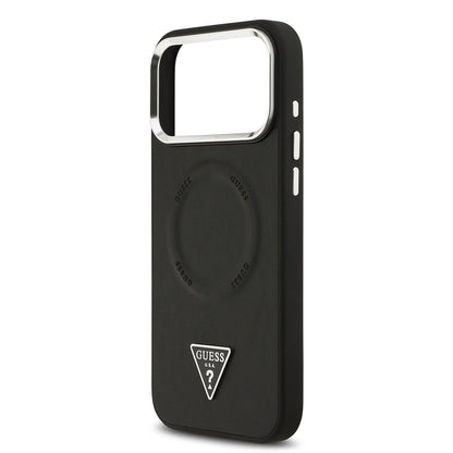 iPhone 17 Pro Kılıf Guess Orjinal Lisanslı M-safe Şarj Özellikli PU Deri Metal Kamera Çerçeveli Üçgen Logolu Kapak