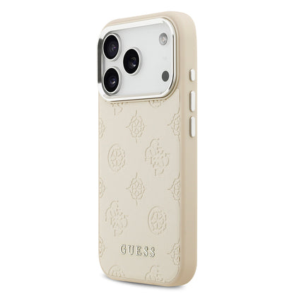 iPhone 17 Pro Kılıf Guess Orjinal Lisanslı M-safe Şarj Özellikli Sıcak Baskılı Klasik Yazı Logolu PU Deri Peony Kapak